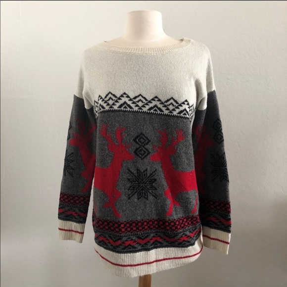 Mossimo Reindeer Christmas Sweater Pullover Crew - Picture 2 of 16